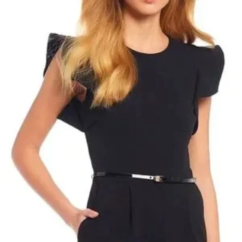 Calvin Klein Black Jumpsuit with Flutter Sleeves and Belt - Picture 5 of 6